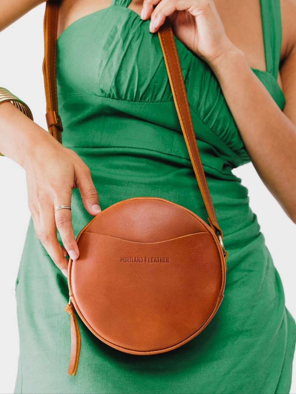 Portland Leather Small Round Leather Crossbody Bag NWOT